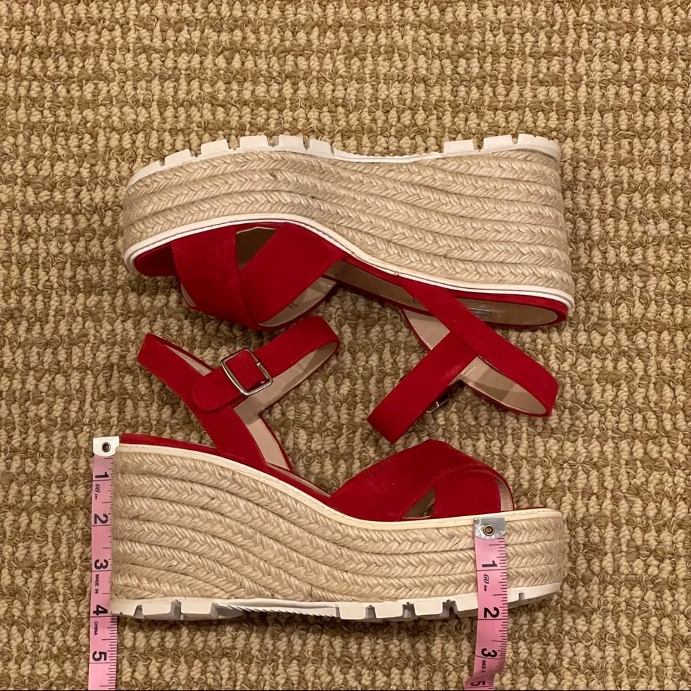 Prada Red Suede Espadrille Platform Sandals - Picture 9 of 11